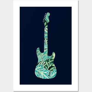 S-Style Electric Guitar Leaves Pattern Posters and Art